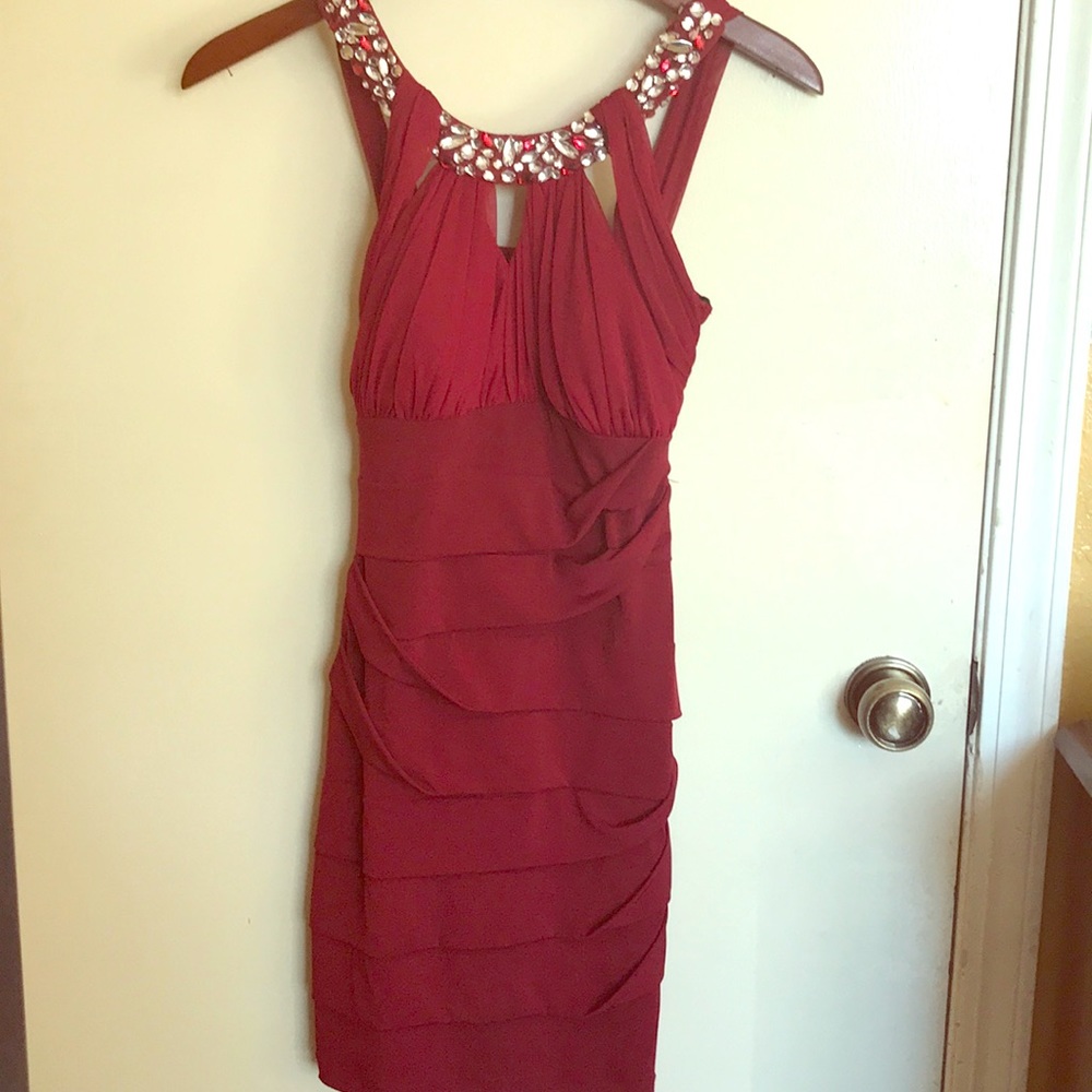 Two tone cherry red/wine red sequined dress